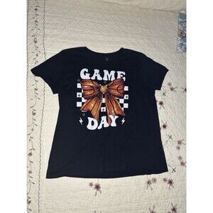 Game Day Bow Graphic T-Shirt Women’s Large Black Football Spirit Tee